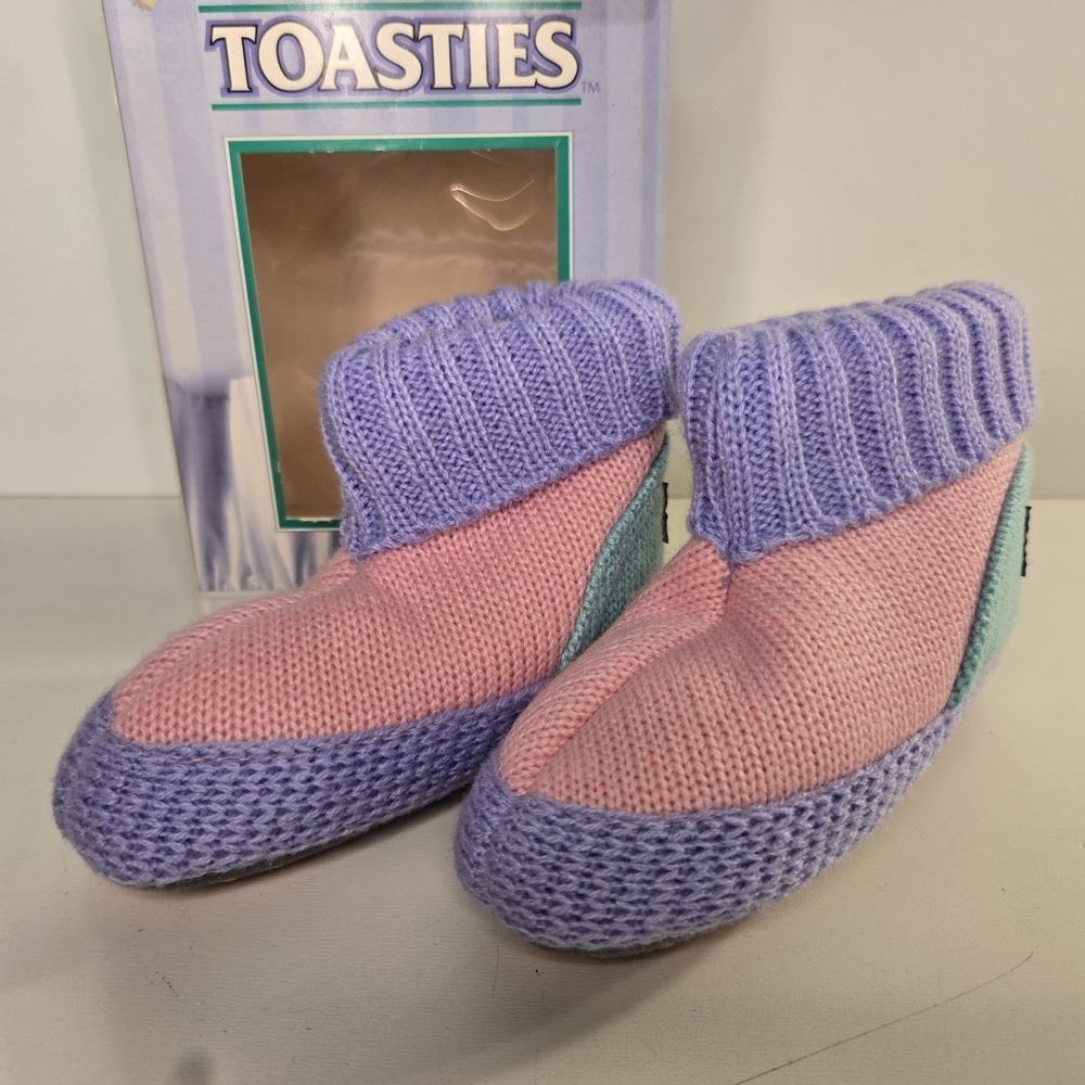 Totes Toasties Knit Boots Slippers Toddler Kids Size 5-6.5 Colorblock Pastel NEW